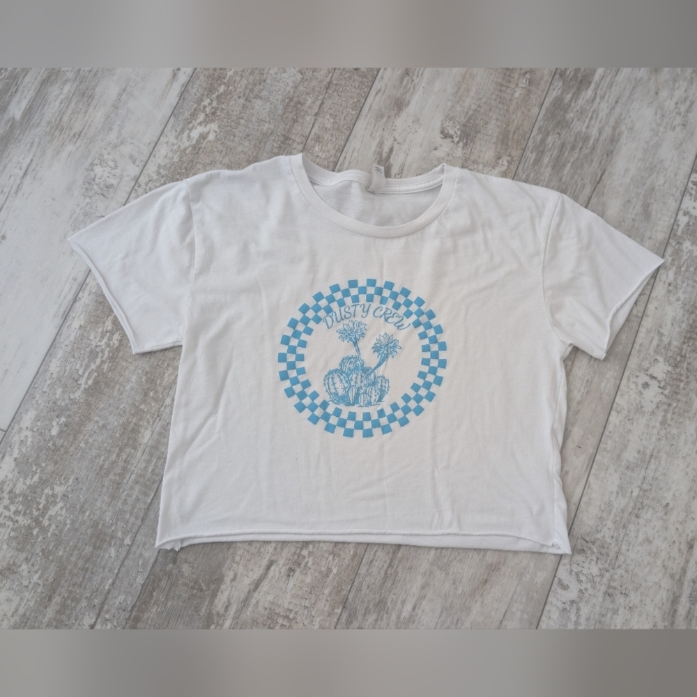 Next Level Apparel White Graphic Tee with Blue Checker Circle